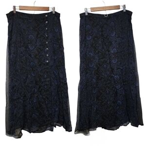 Vintage buttondown Navy Blue Asymmetrical High-Low Midi Skirt